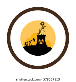 circular border with background silhouette oil extraction machine with factory radioactive materials