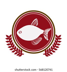 circular border with crown branch with fish