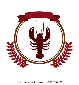 circular border with crown branch with lobster and label