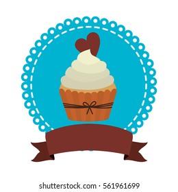 circular border with cupcake with cream and chocolate cookie