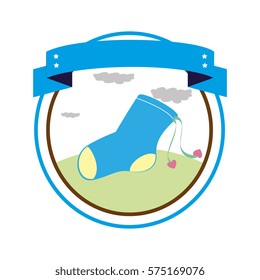 circular border with label and sock for a baby boy