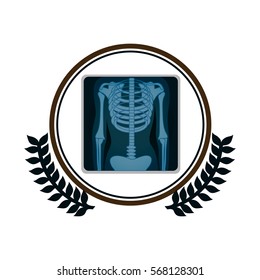 circular border with olive branch and screen with x-ray of bones