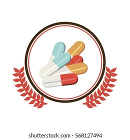 circular border with ornament leaves with colorful pills
