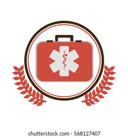 circular border with ornament leaves with first aid kit with health symbol with serpent entwine