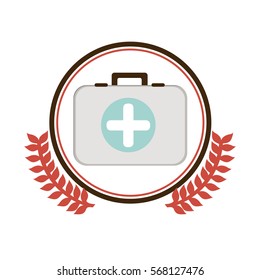 circular border with ornament leaves with Kit first aid in box icon
