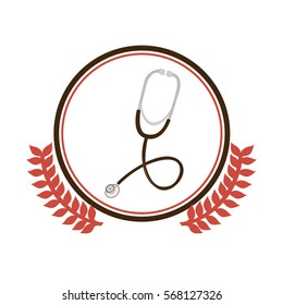 circular border with ornament leaves with stethoscope medical with auriculars