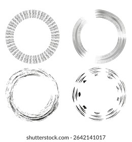 Circular border patterns. Decorative vector rings. Geometric loop forms. Monochrome outline icons.