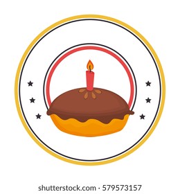 circular border with pie birthday with candle