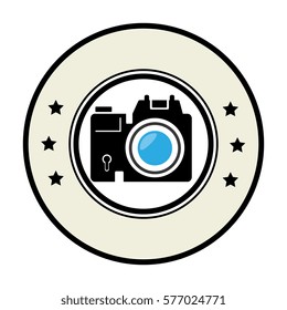 circular border with professional camera and stars
