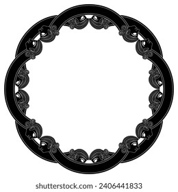 Circular border or round frame with antique Minoan motifs. Black and white silhouette.