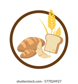 circular border with set breads with wheat