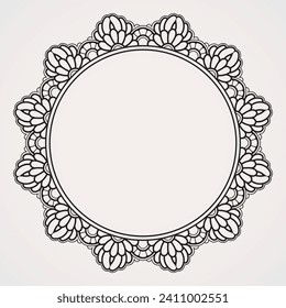 Circular border in the shape of a floral mandala. suitable for henna, tattoos, photos, coloring books. islam, hindu, Buddha, india, pakistan, chinese, arab
