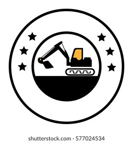 circular border with silhouette backhoe with crane