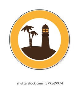 circular border with silhouette island with lighthouse