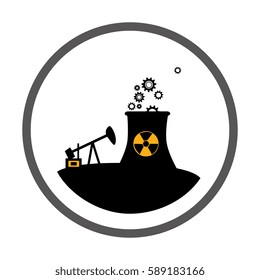 circular border with silhouette oil extraction machine with factory radioactive materials