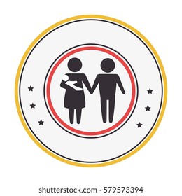 circular border with silhouette parents with baby