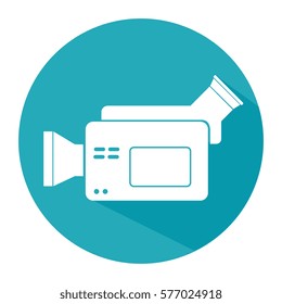 circular border with silhouette videocamera icon and hand
