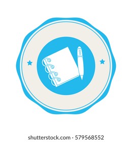 circular border with spiral notebook and pen