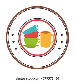 circular border with stack of colorful coffee cups