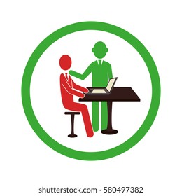 circular border worker with boss in office