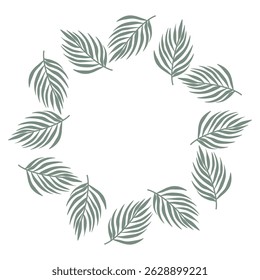 Circular botanical frame featuring lush green leaves and branches. Abstract plant illustration perfect for banners, cards, and invitations. Vector art design.