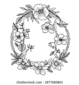 Circular bouquet flower frame with Hand drawn vintage illustration, flower and decoration elements perfect for print on invitation, card, poster and many more