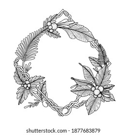 Marco circular de flores de ramo con ilustración de época, flor y elementos decorativos perfectos para imprimir en invitación, tarjeta, afiche y muchos más