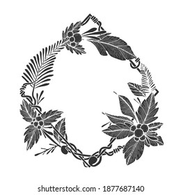 Marco circular de flores de ramo con ilustración de época, flor y elementos decorativos perfectos para imprimir en invitación, tarjeta, afiche y muchos más