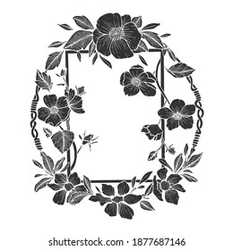 Marco circular de flores de ramo con ilustración de época, flor y elementos decorativos perfectos para imprimir en invitación, tarjeta, afiche y muchos más