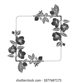 Blumenrahmen mit handgezeichneter Vintage-Illustration, Blume und Dekorationselemente, perfekt für Druck auf Einladung, Karte, Plakat und vieles mehr