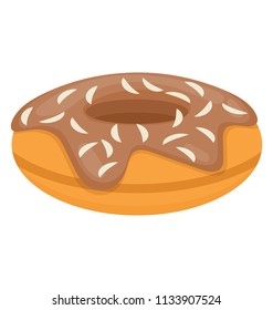 
Circular bread with hole in the middle and chocolate spread, an icon for chocolate donut 
