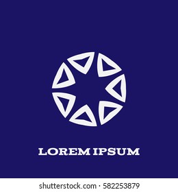 Circular bright emblem on the dark background. Minimalistic artwork.