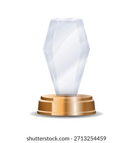 Trofeo de bronce circular con iluminación radiante, grabado de corona de laurel y superficie de cristal pulido perfecto para anuncios de concursos, premios empresariales y composiciones de Vector de alta calidad
