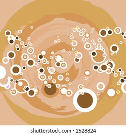 A circular brown background design with different bubbles