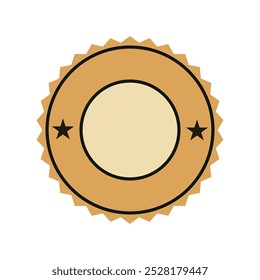 A circular, brown badge with two stars and a blank center. Perfect for adding a vintage or retro touch to your designs. Ideal for labels, stickers, or promotional materials.