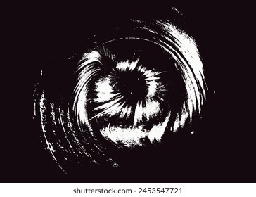 Kreisförmige Pinselstriche, handgezeichnetes Element, runde schwarze Striche auf weißem Hintergrund. Vektorgrafik Pinselstrich Textur. Bedrückter unebener Grunge Hintergrund. Illustra der Abstrakten Not leidenden Vektorgrafik