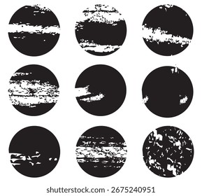 Conjunto de Traçados de Pincel Circular. Planos de fundo grunge. Círculo de Grunge. Forma oval grunge. 