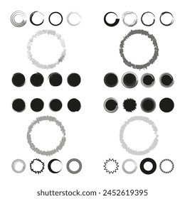 Circular brush strokes set. Grunge and smooth rings collection. Painted round borders. Vector illustration. EPS 10.