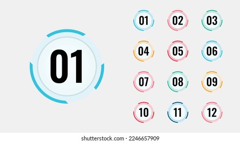 Circular bullet point numbers set from one to twelve free vector
