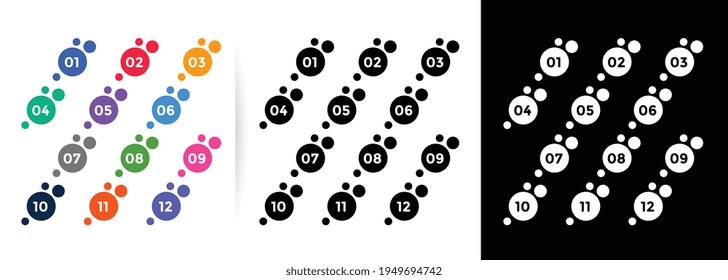 conjunto de números de puntos de viñeta circular