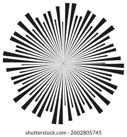 Circular burst effect. Abstract explosion rays. Radial speed lines. High energy sunburst.