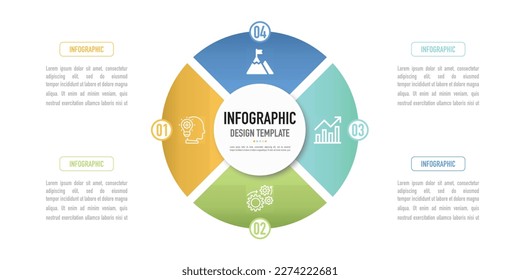 Circular business infographic or element as a vector with 4 step, process, option, with colorful rectangle and icons on white background for sale presentation or slide, simple, minimal, modern style