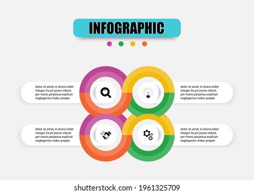 Opciones de la plantilla de presentación de la infografía de negocios circular 4. Plantilla de diseño de vectores de planificación conceptual con circular en cuatro pasos. Use presenta el diseño del flujo de trabajo, indicando los detalles de cada paso.