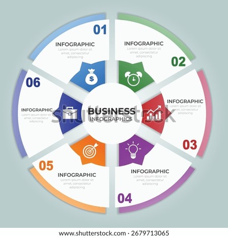Circular business infographic template with six steps vector design
