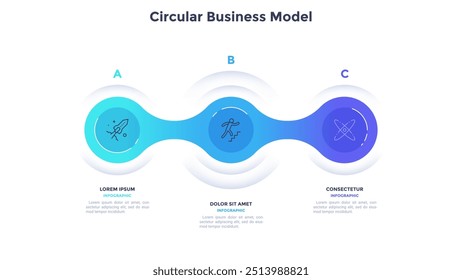 Modelo de gráfico infográfico de promoção de carreira de modelo de negócio circular. Dicas sobre crescimento e sucesso corporativos. Gráficos de instrução com design de sequência de 3 etapas para páginas da web e cartazes