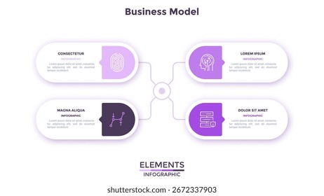 Plantilla de presentación de infografía del modelo de negocio circular para la planificación estratégica, el análisis de datos y la gestión del flujo de trabajo, que muestra Elementos de diagramas para soluciones innovadoras. Ilustración vectorial