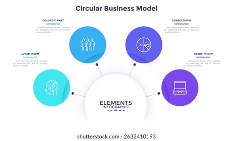 Circular business model of marketing innovation infographic design template. Analysing information for corporate growth infochart with thin line icons. Instructional graphics with 4 steps for banners