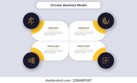 Circular Business Model performing business data analysis infographic chart design. Commercial company strategy infochart with icons and text. Vector graphics with 4 steps for web banner creation