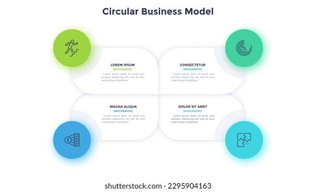 Circular Business Model performing business data analysis infographic chart design. Commercial company strategy infochart with icons and text. Vector graphics with 4 steps for web banner creation