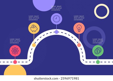 Circular Business Roadmap Infographic with Key Steps and Milestone Markers Vector Illustration